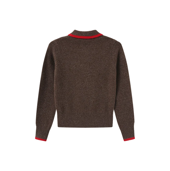 top l/s knit button collared sweater - brown