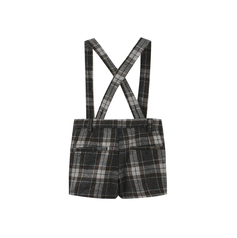 shorts plaid suspender - brown/grey