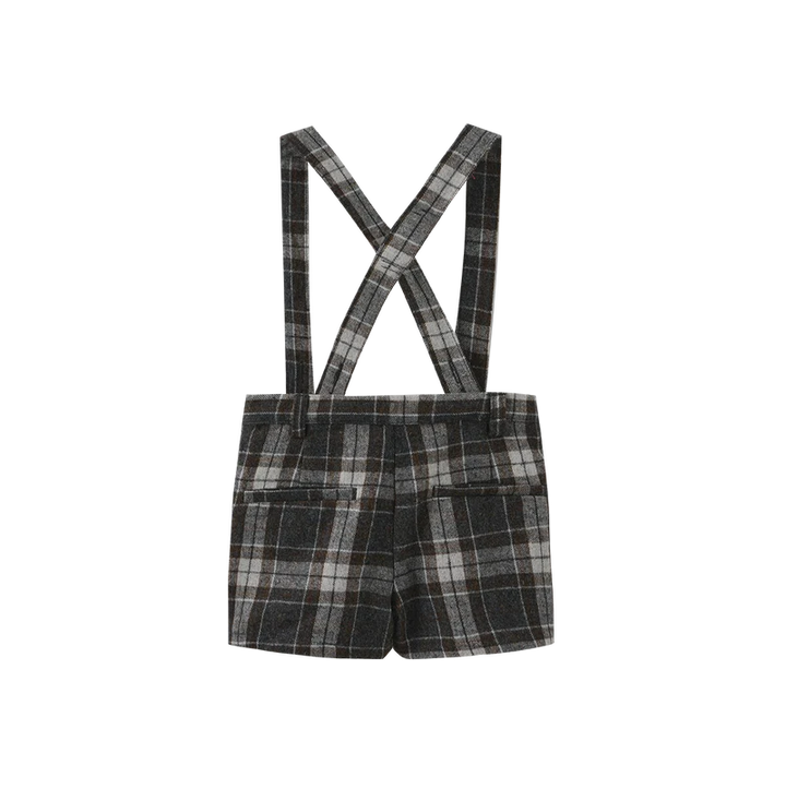 shorts plaid suspender - brown/grey
