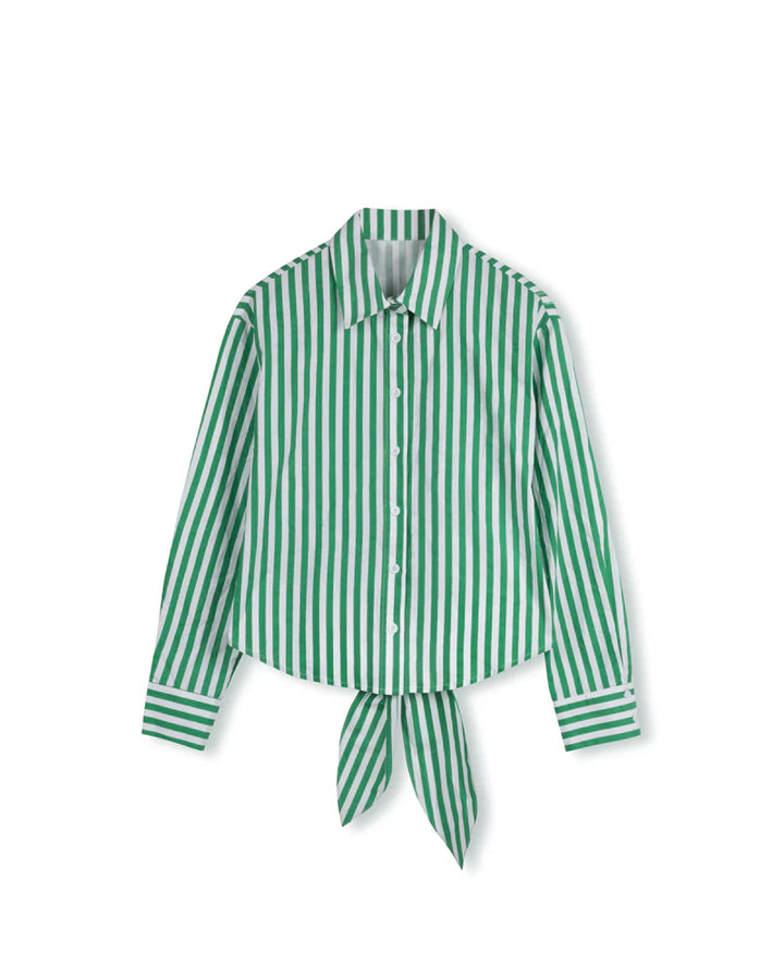 shirt l/s striped tie back - green