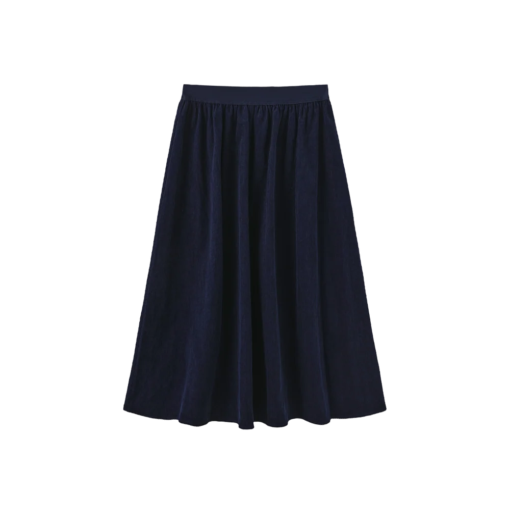 skirt midi elastic waist curduroy - navy