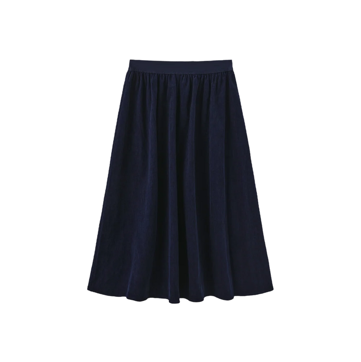 skirt midi elastic waist curduroy - navy