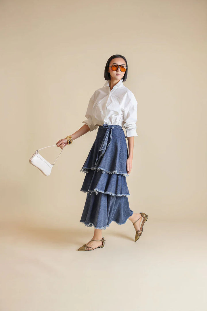 shirt l/s crop wrap style - white