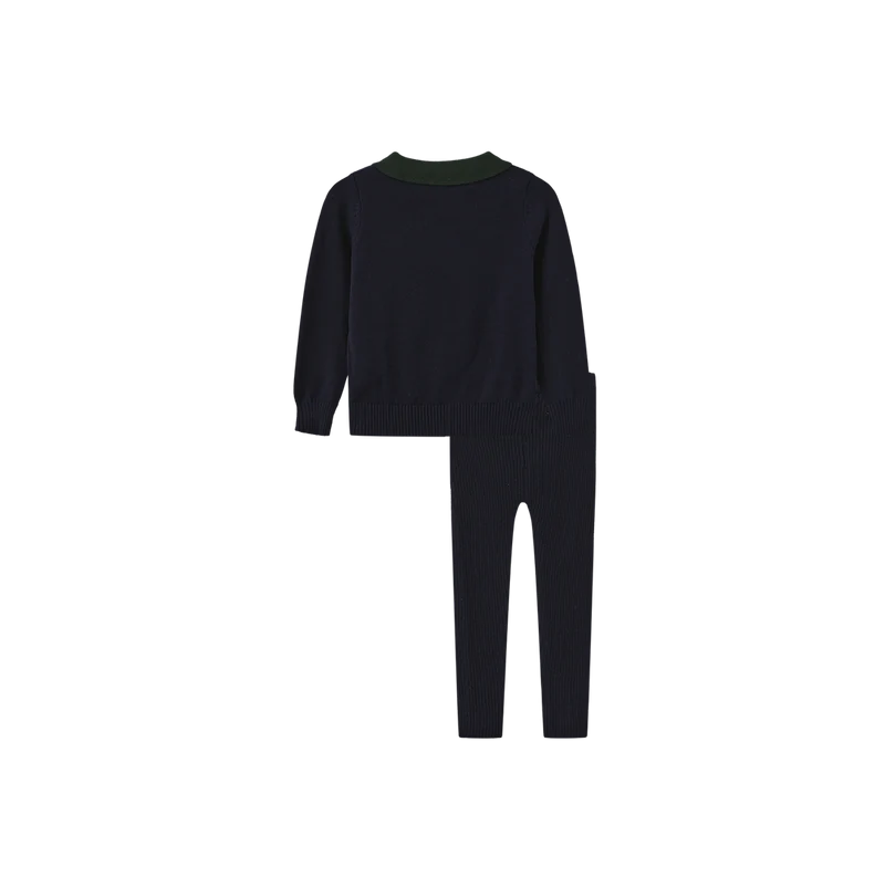set outfit knit bear top and leggings - navy