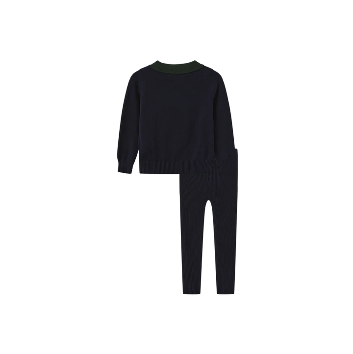 set outfit knit bear top and leggings - navy