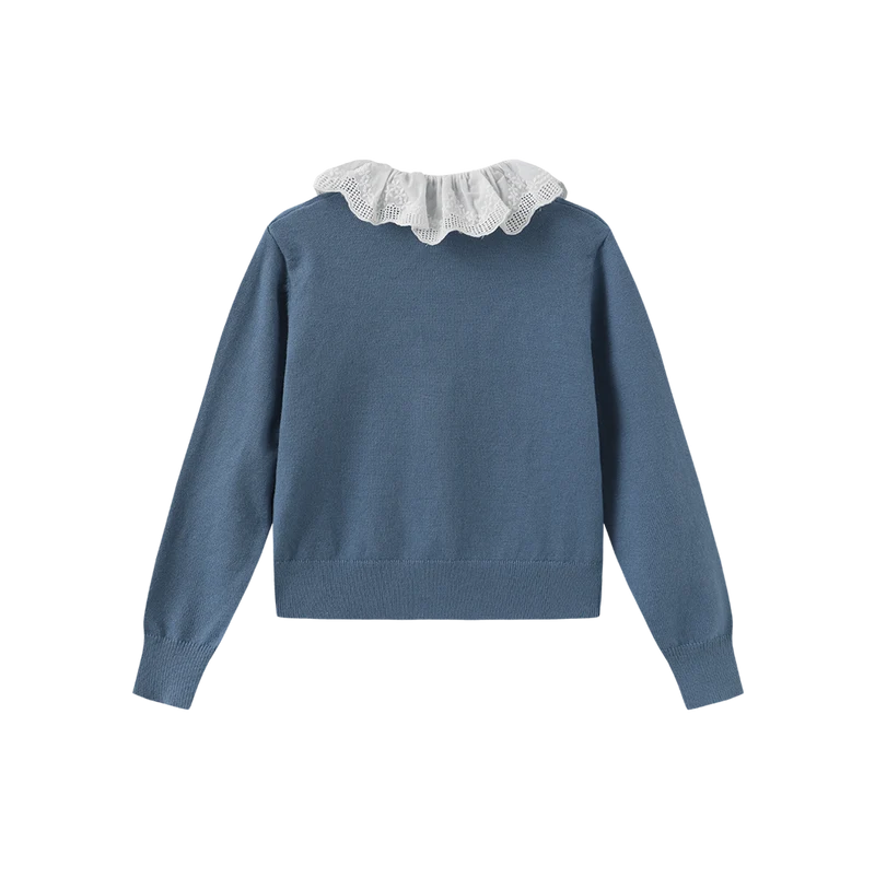 top l/s embroidered knit cardigan  - light blue