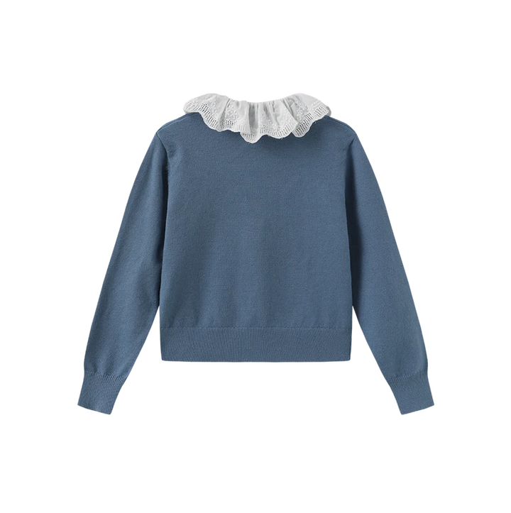 top l/s embroidered knit cardigan  - light blue