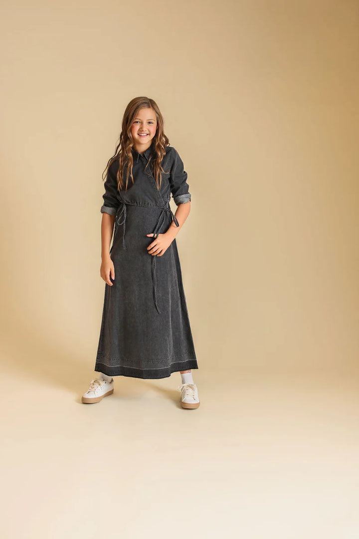 set outfit washed jumper and wrap tie shirt - black denim