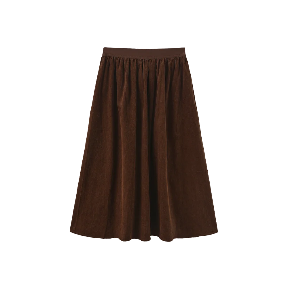 skirt midi elastic waist curduroy - brown