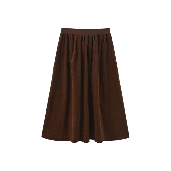 skirt midi elastic waist curduroy - brown