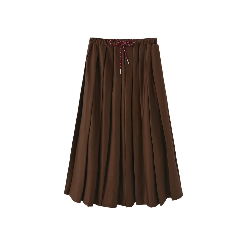 skirt pull string midi pleated - brown