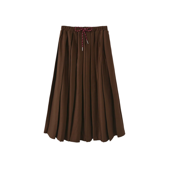 skirt pull string midi pleated - brown