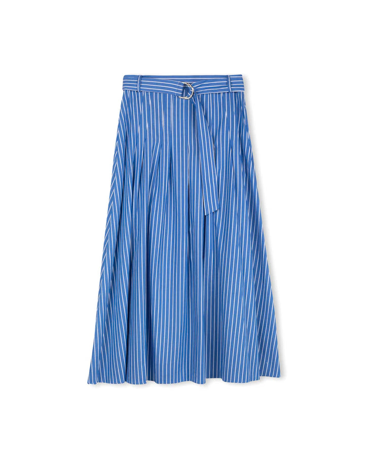 skirt pleated striped with waist belt - blue