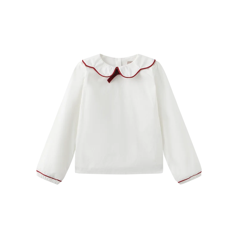 shirt l/s piped scallop collar - white/red