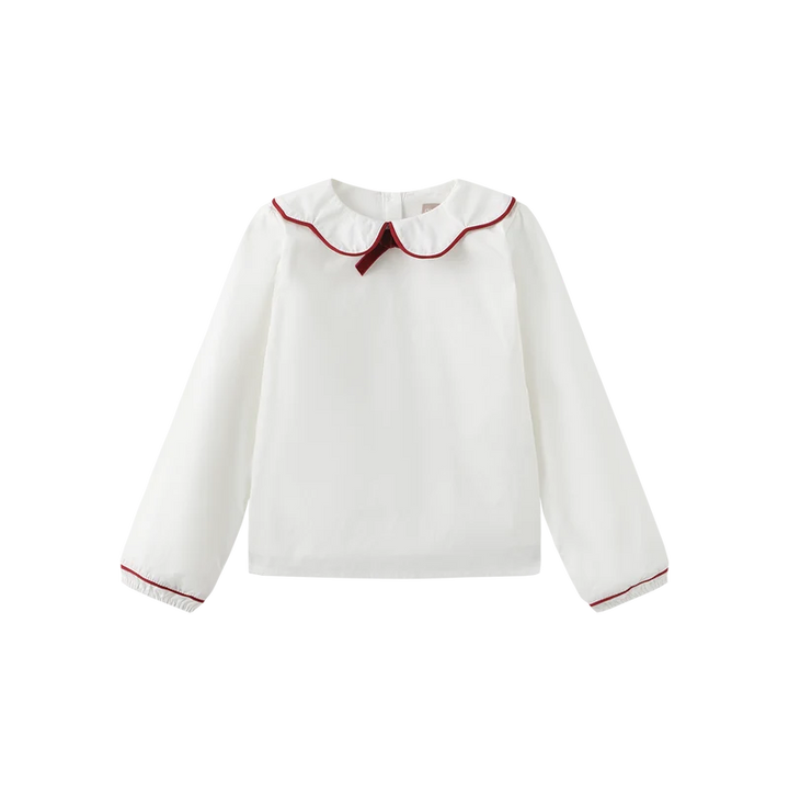 shirt l/s piped scallop collar - white/red