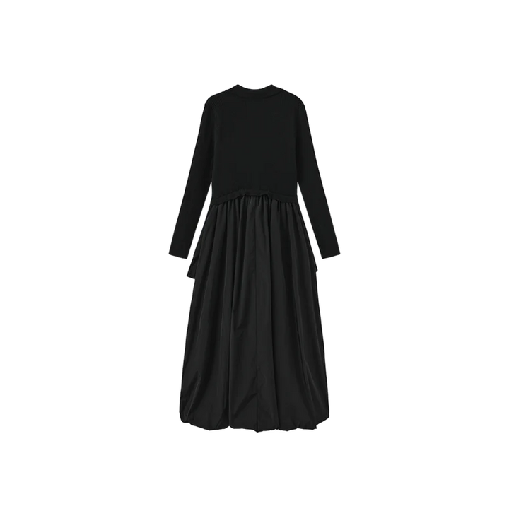 dress maxi knit collared bubble hem - black