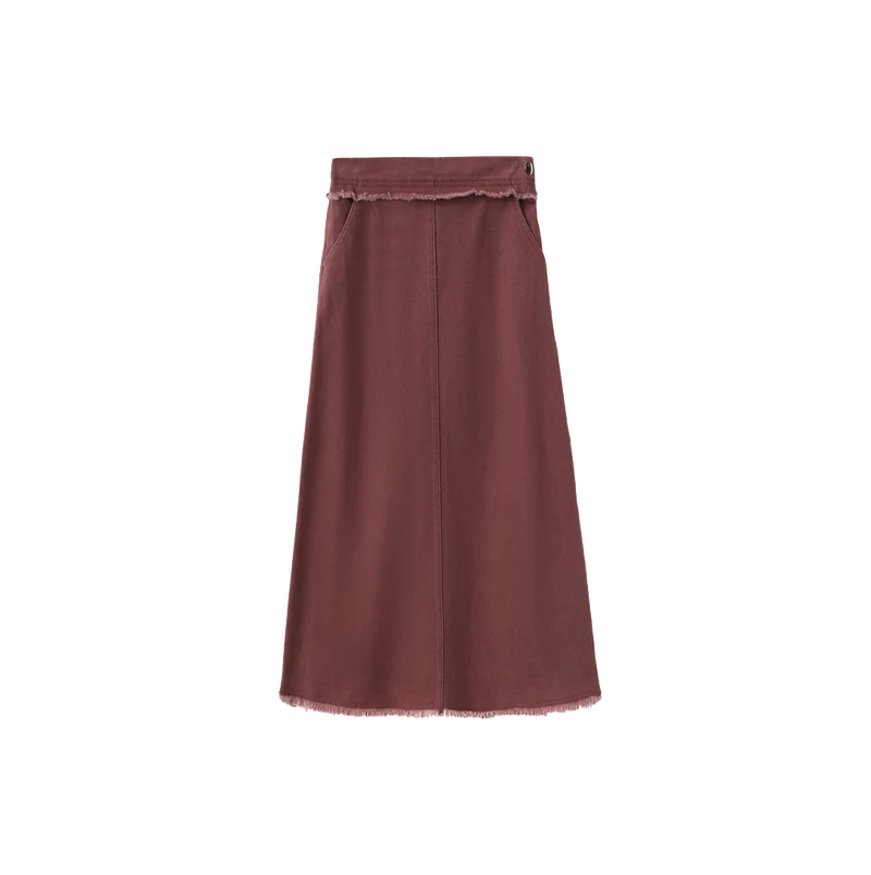skirt canvas fringe with pockets - wine