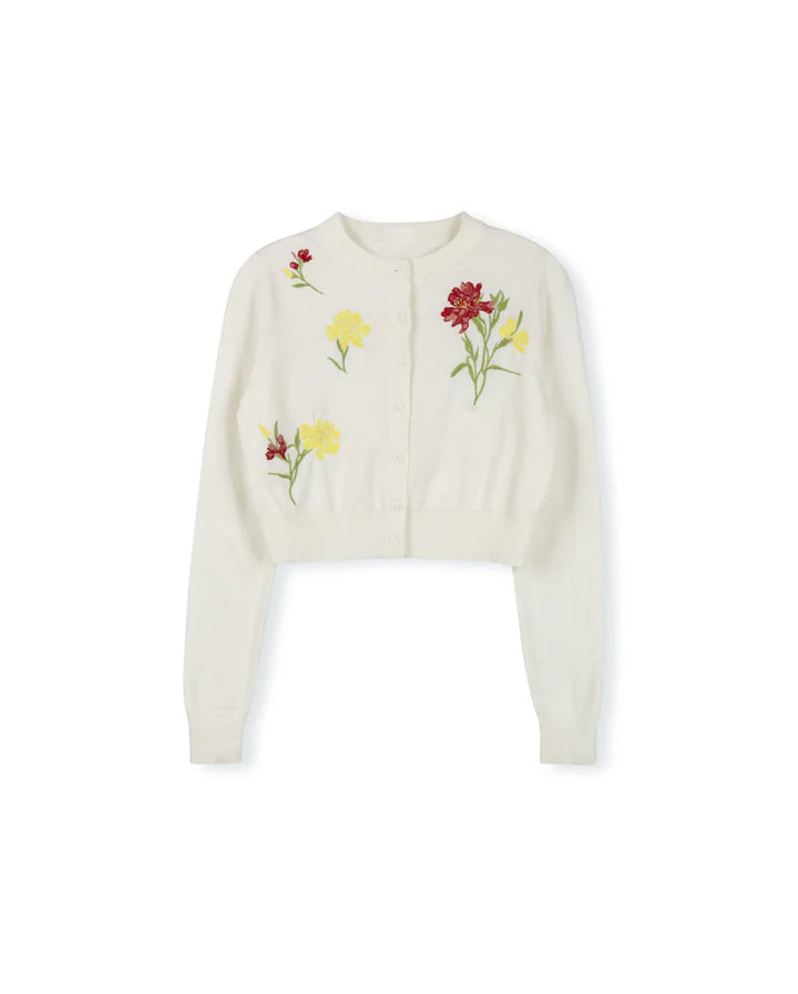 dress floral printed flutter jumper with embroidered cardigan - ivory/floral