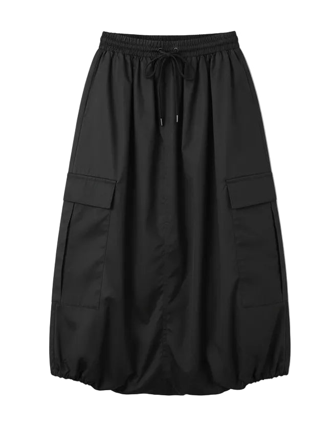skirt midi bubble hem with pockets - black