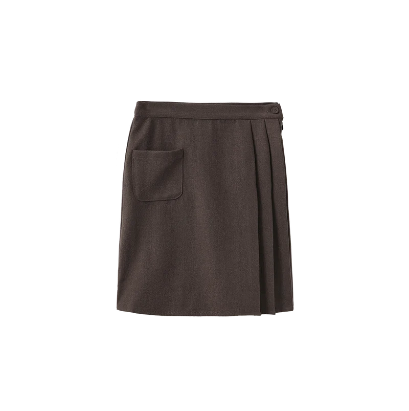 skirt wool wrap look with pocket - brown