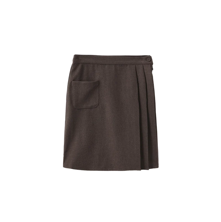 skirt wool wrap look with pocket - brown