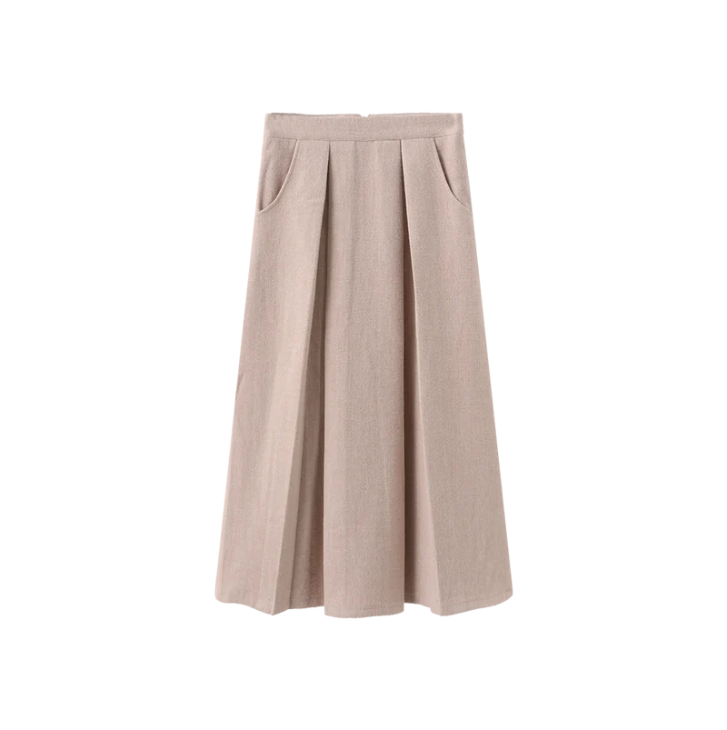 skirt wool wide center pleats - dusty pink