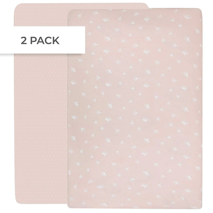 crib sheet gingko print and toddler sheet 2 pack - pink gingko