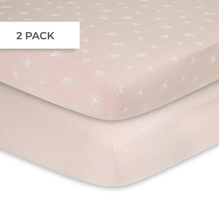 crib sheet gingko print and toddler sheet 2 pack - pink gingko
