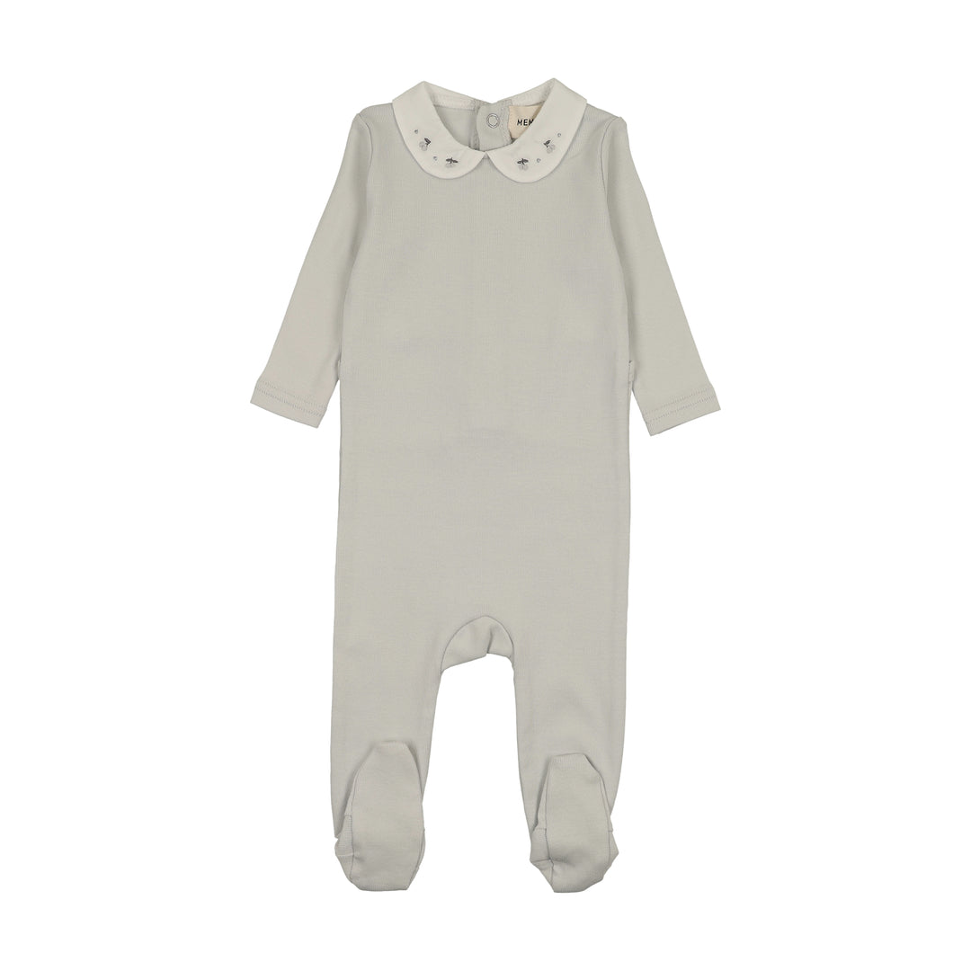 footie embroidered collar with cardigan and bonnet - grey dawn