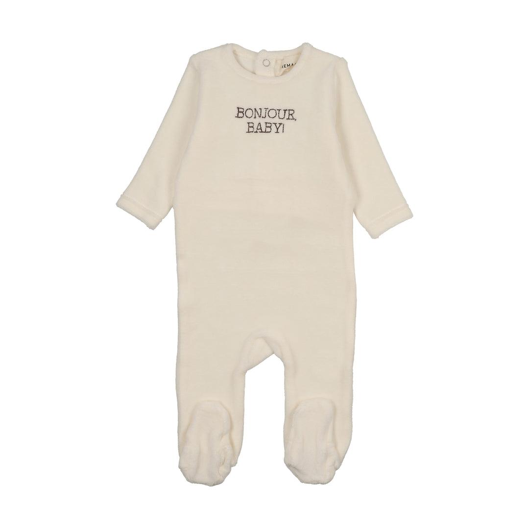 footie velour bonjour baby - ivory/otter
