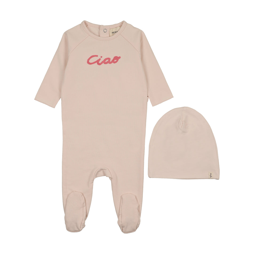 footie ciao word art with bonnet - angel wing/pink