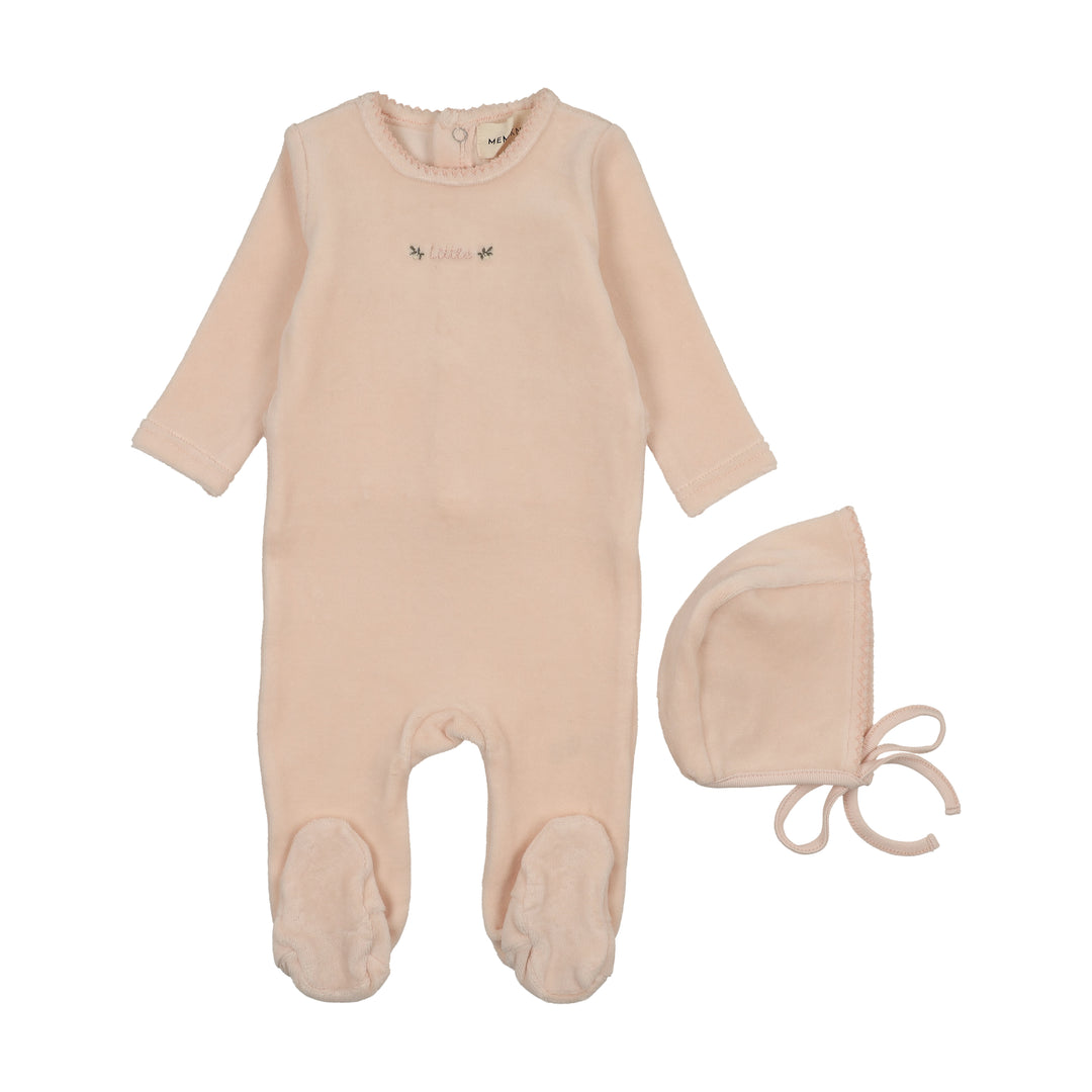 footie velour piquet edge mock wrap with bonnet - baby blush