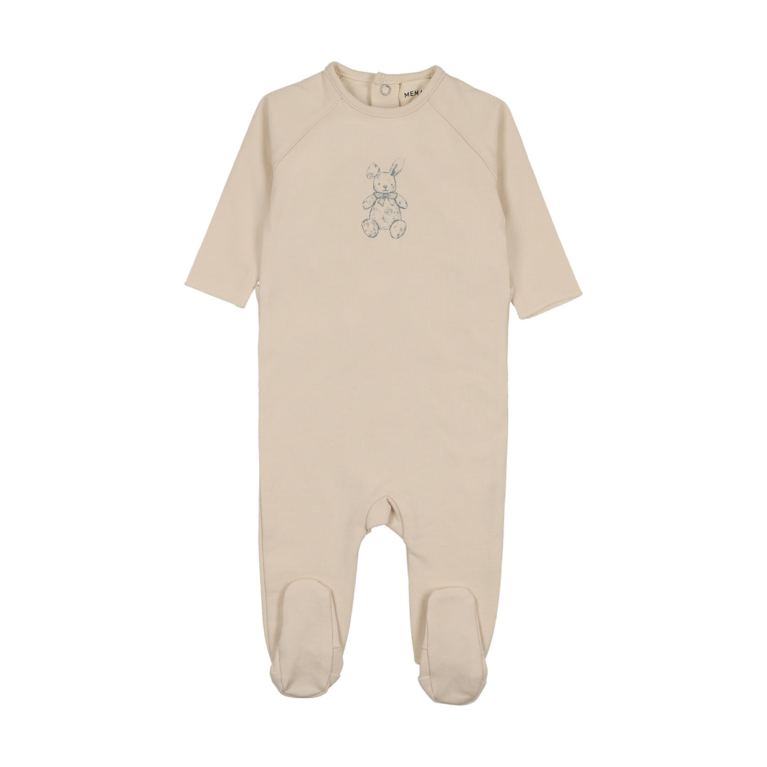 footie vintage bunny - light beige/blue