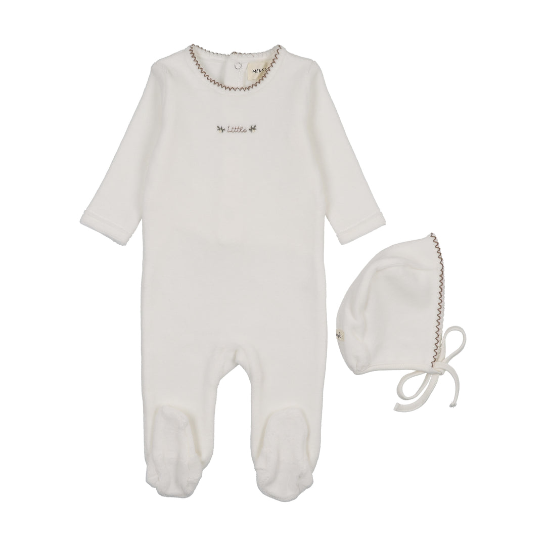 footie velour piquet edge mock wrap with bonnet - winter white