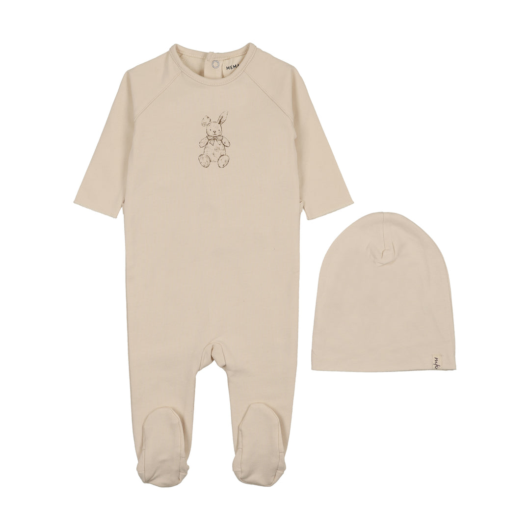 footie vintage bunny with beanie - light beige/otter