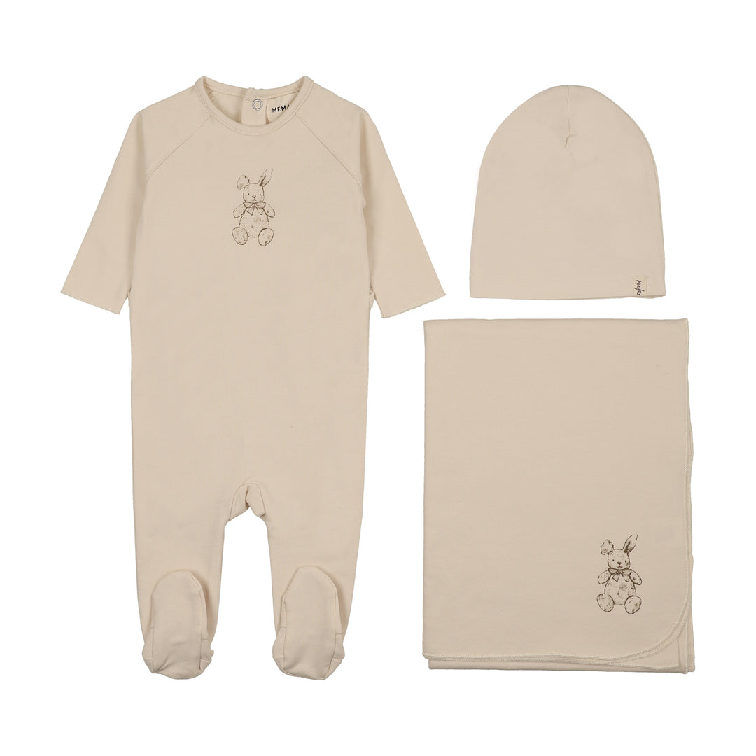 set footie vintage bunny with beanie and blanket - light beige/otter