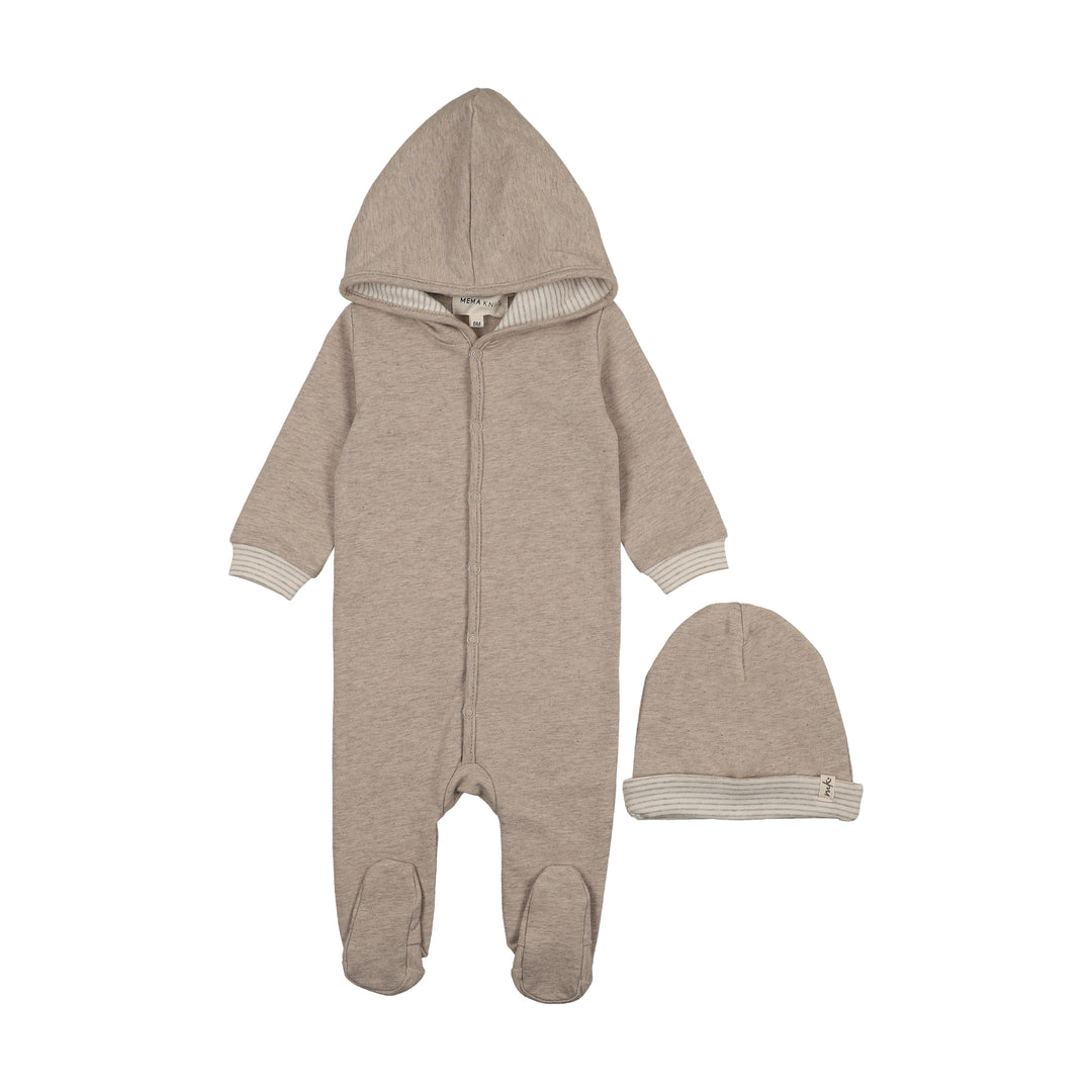 footie hooded snap with beanie - beige melange