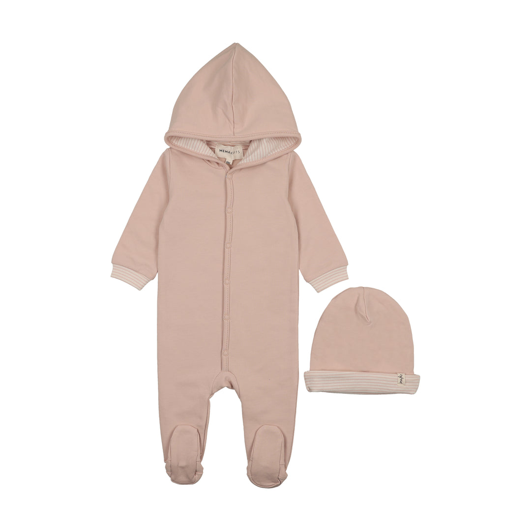 footie hooded snap with beanie - pale rose