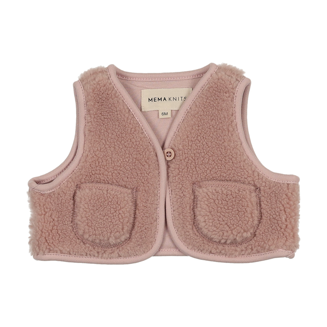 vest sherpa piped trim - pale rose