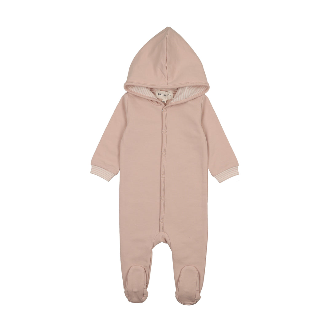 footie hooded snap - pale rose