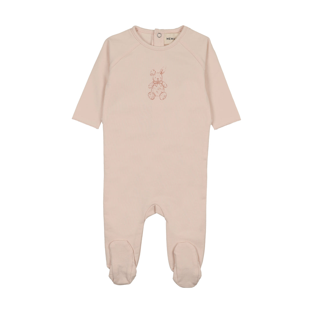 footie vintage bunny - baby blush/pale rose