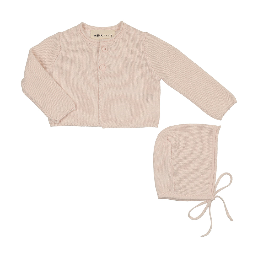 footie embroidered collar with cardigan and bonnet - baby blush
