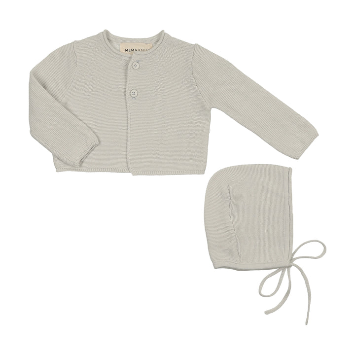 footie embroidered collar with cardigan and bonnet - grey dawn
