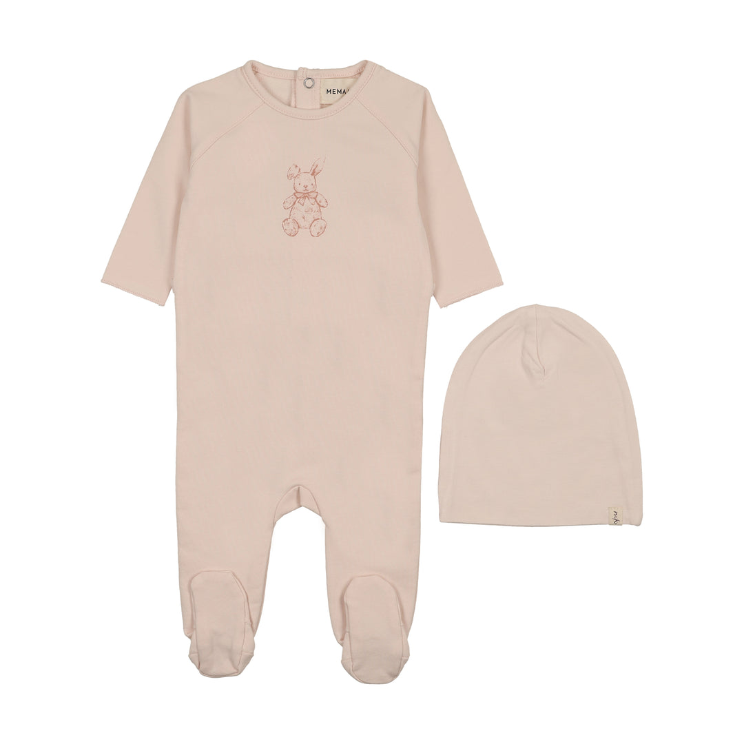 footie vintage bunny with beanie - baby blush/pale rose