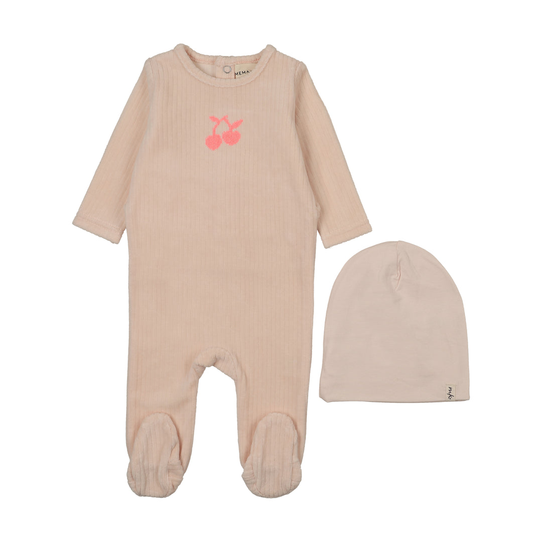 footie velour rib cherry with beanie - baby blush/neon pink