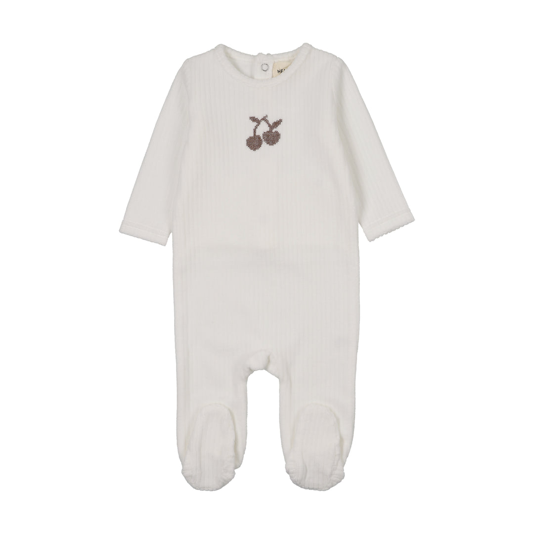 footie velour rib cherry - winter white/otter