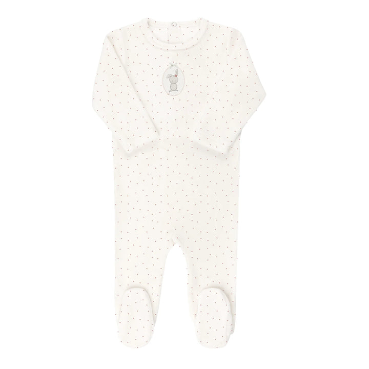 footie velour bunny pin dot - ivory girl