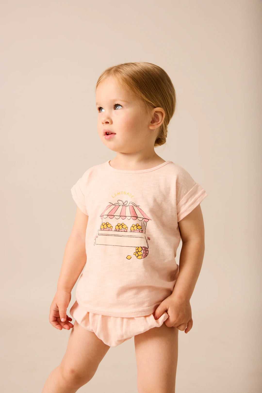 set outfit lemon stand tee and bloomers - cloud pink