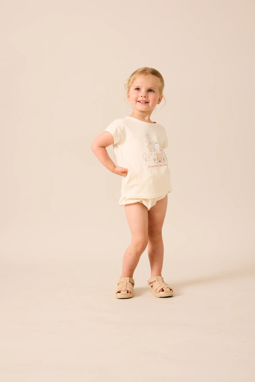 set outfit house marled tee and bloomers - cream