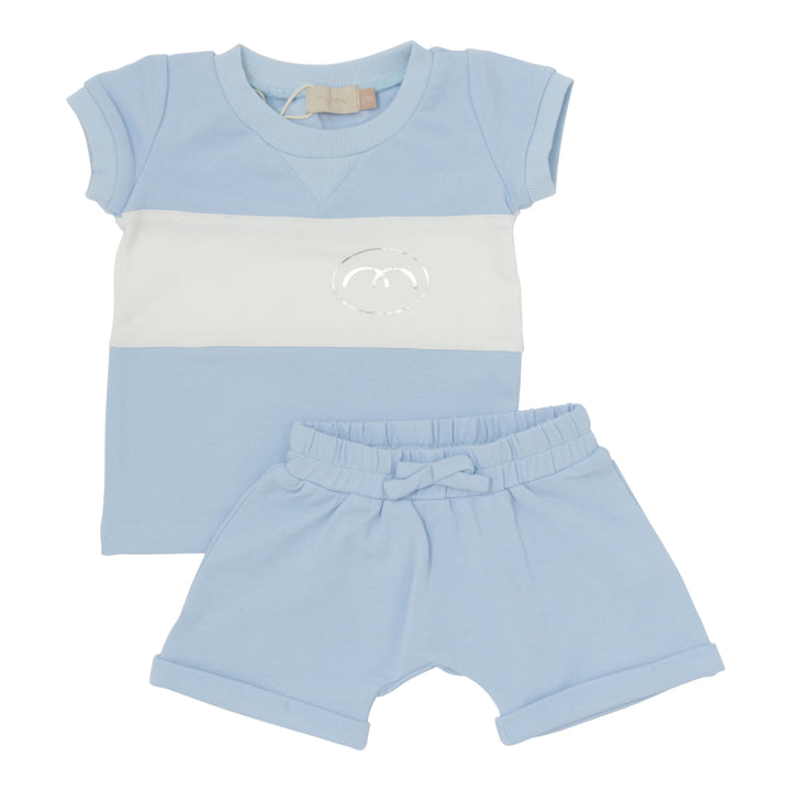 set outfit stripe sweat tee and shorts - ice blue-476